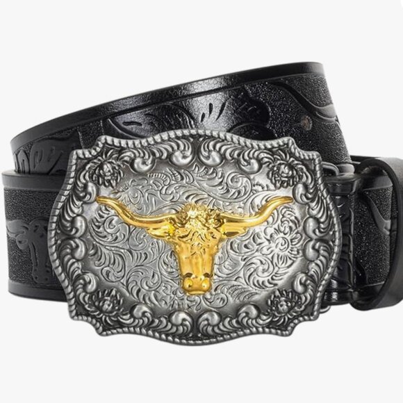 Western Cowboy Leather Belt - Picture 1 of 7